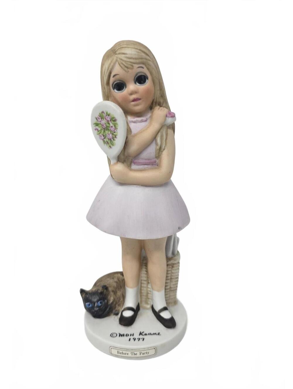 Margaret Keane Big Eyes Before the Party Figurine 1977 Vintage Girl Cat